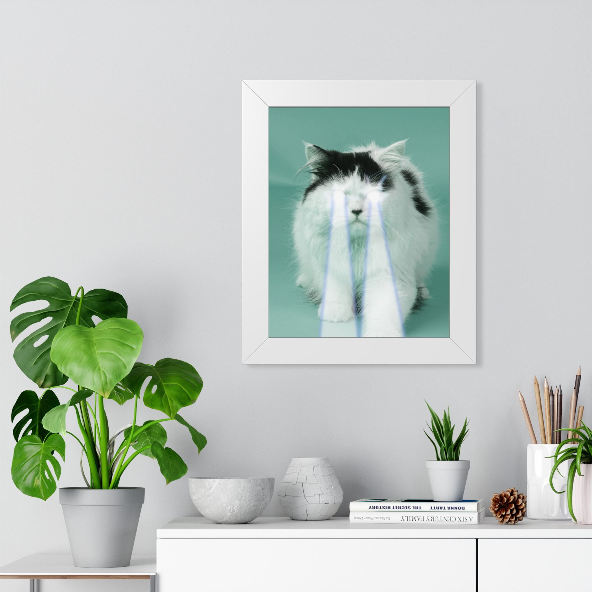 Laser Cat Framed Poster - Funny Sci-Fi Space Feline Wall Art
