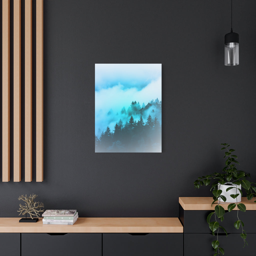 Blue Mountain Fog Canvas Wall Art - Misty Forest Nature Decor