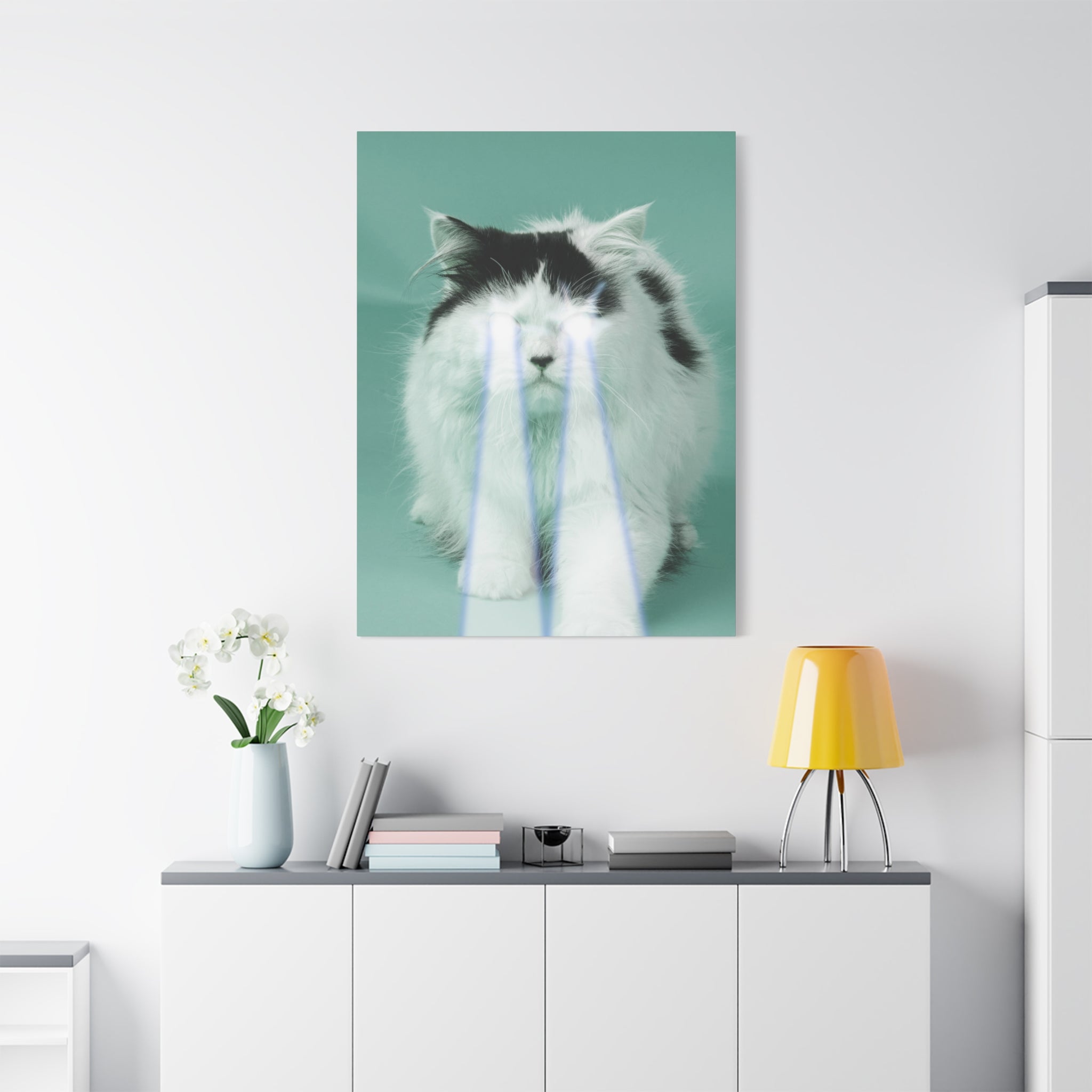 Laser Cat Canvas Wall Art - Funny Sci-Fi Space Feline Decor