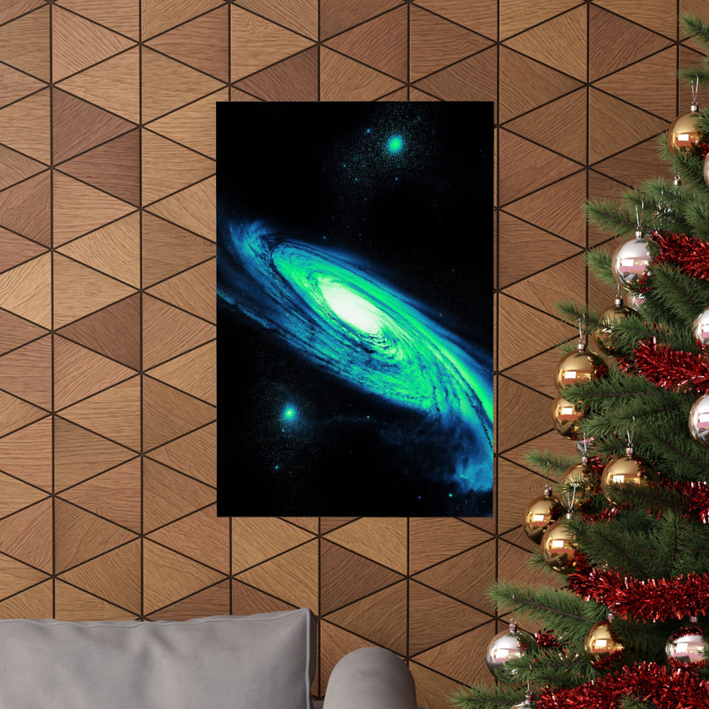 Vaporwave Green and Blue Spiral Galaxy Matte Poster Print