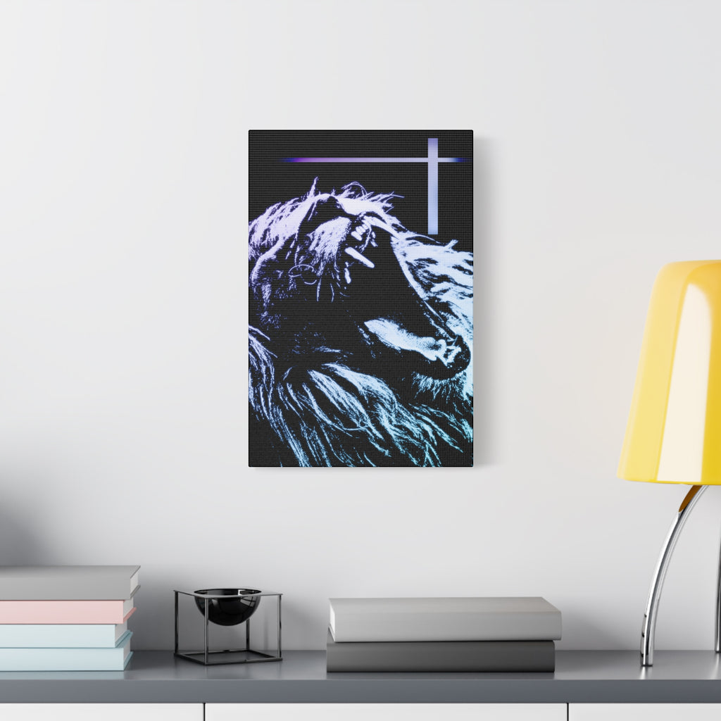 CRT Lion Retro Wave Canvas Art - 80s Vaporwave Neon Decor