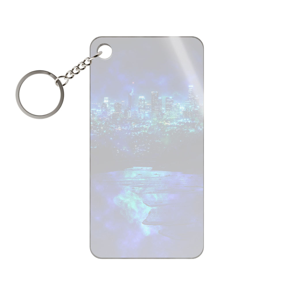 Cosmic Frosted City Keychain - Galactic Skyline Acrylic Charm