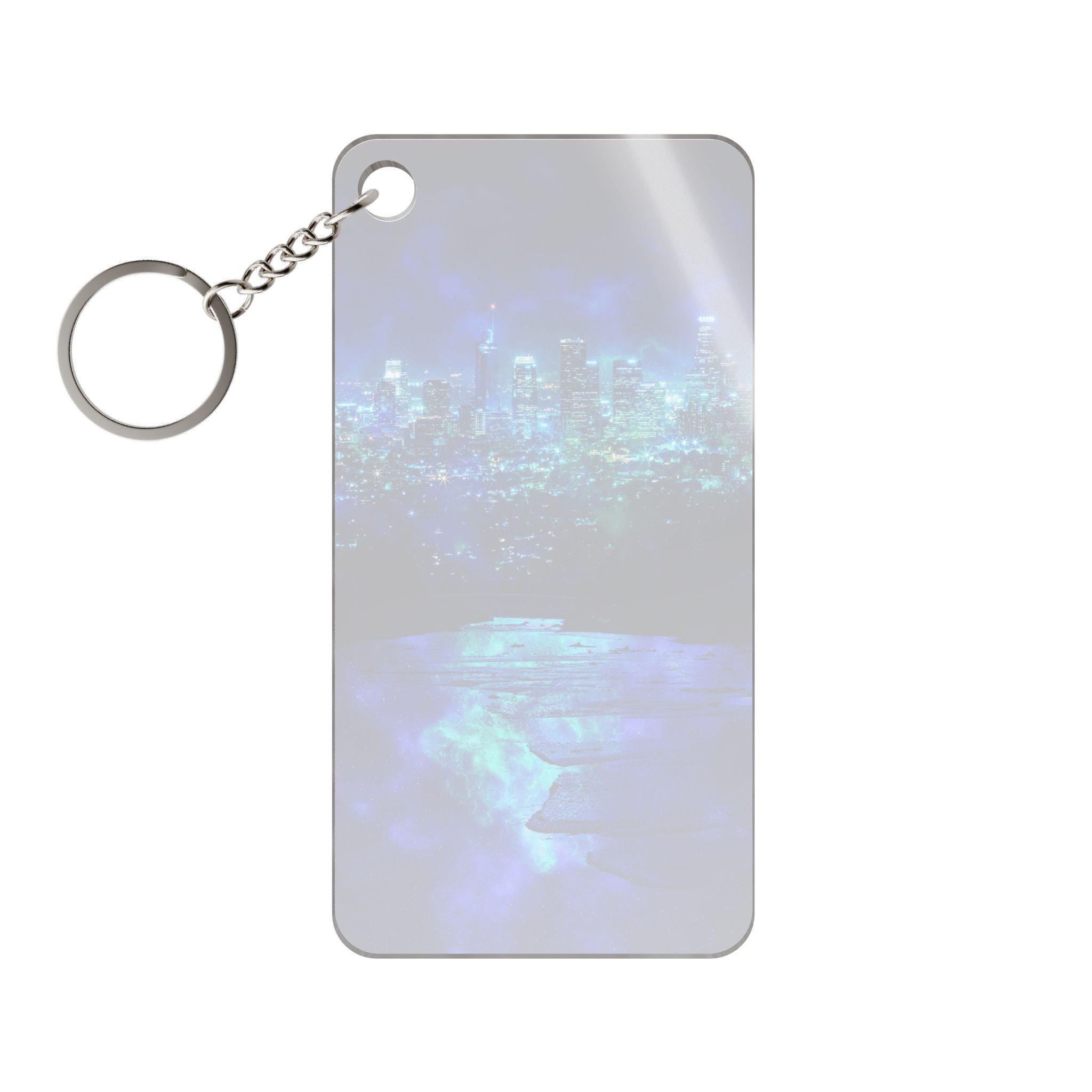 Cosmic Frosted City Keychain - Galactic Skyline Acrylic Charm