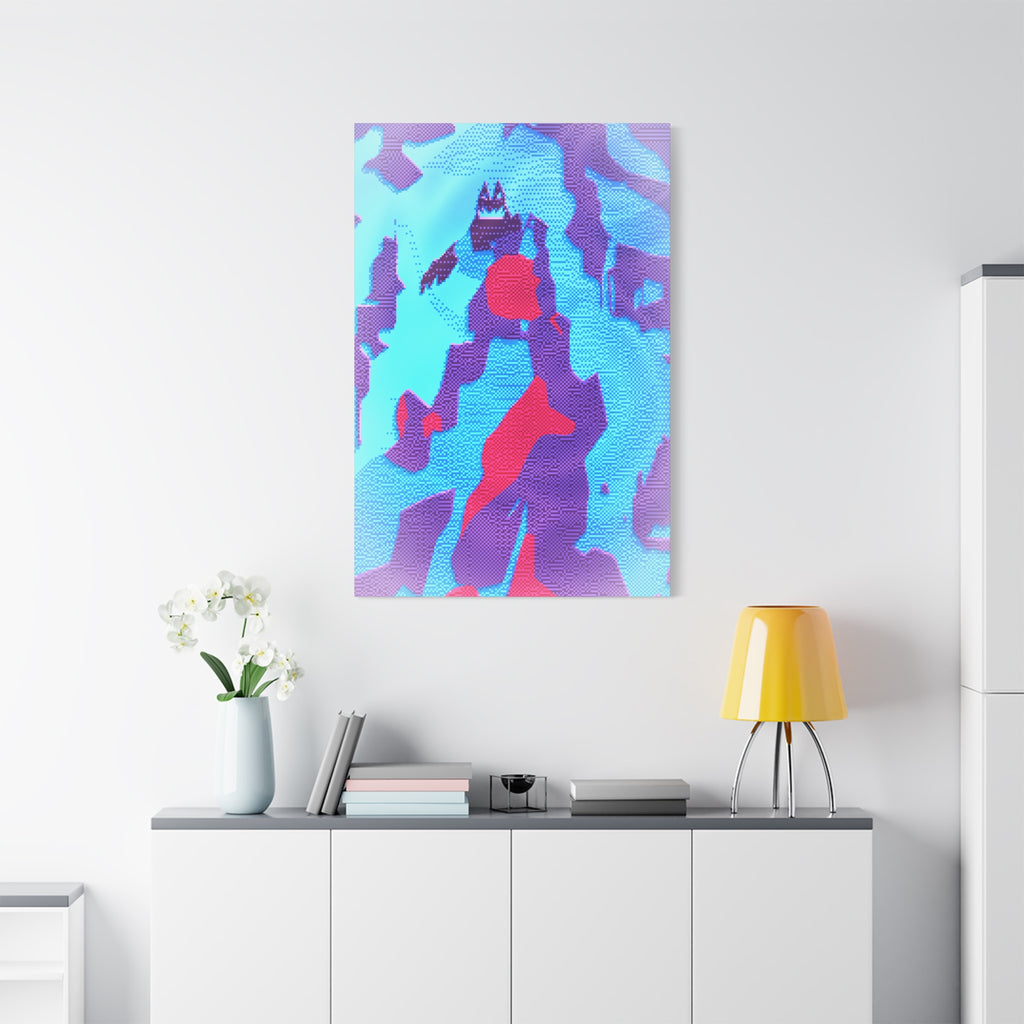 Retro Ice Cave Canvas Wall Art - Cool-Toned Glitch Winter Decor