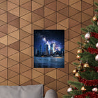 Space Cityscape on the Shore Poster - Neon Sci-Fi Coast Art Print