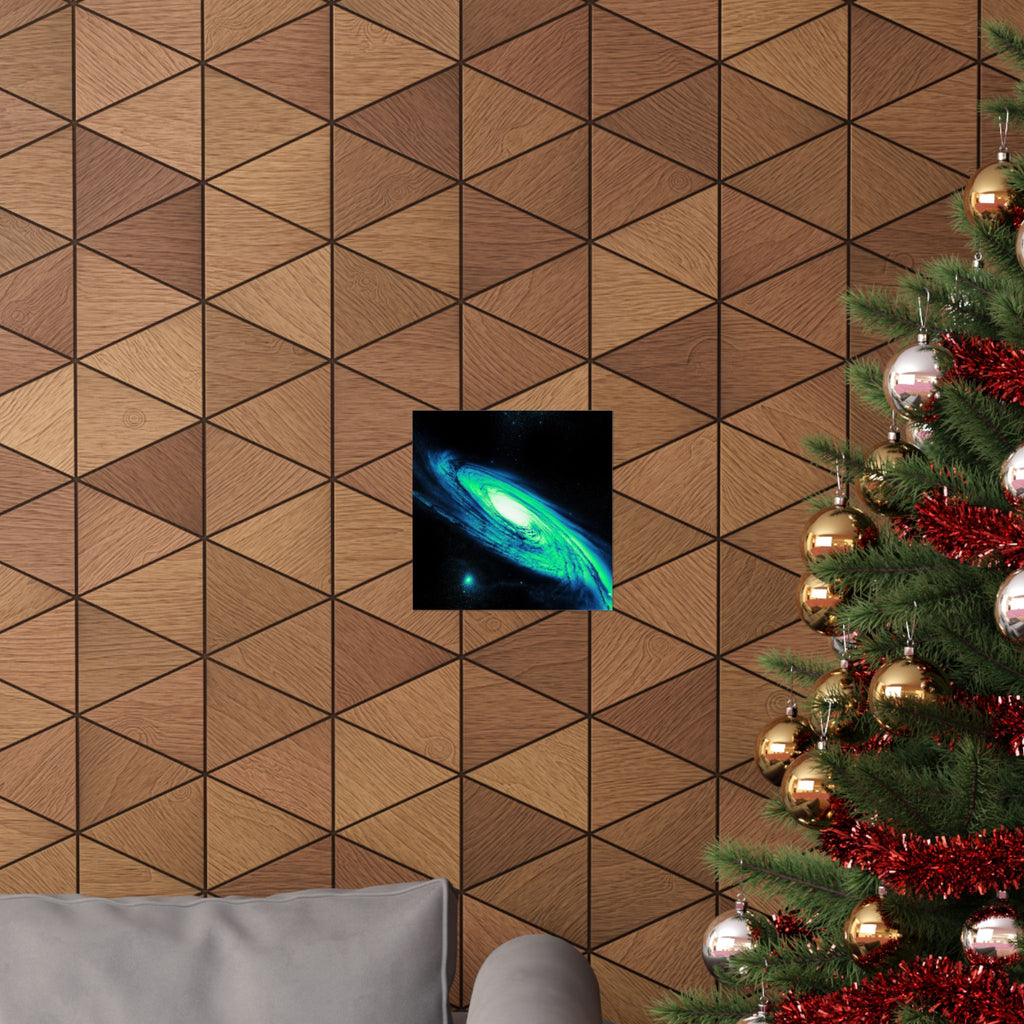 Vaporwave Green and Blue Spiral Galaxy Matte Poster Print