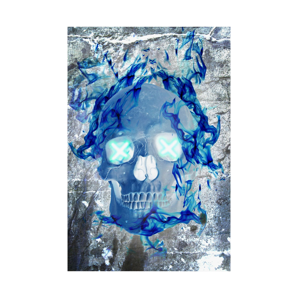 Blue Flame Skull Poster Print - Gothic Fire Skull Art