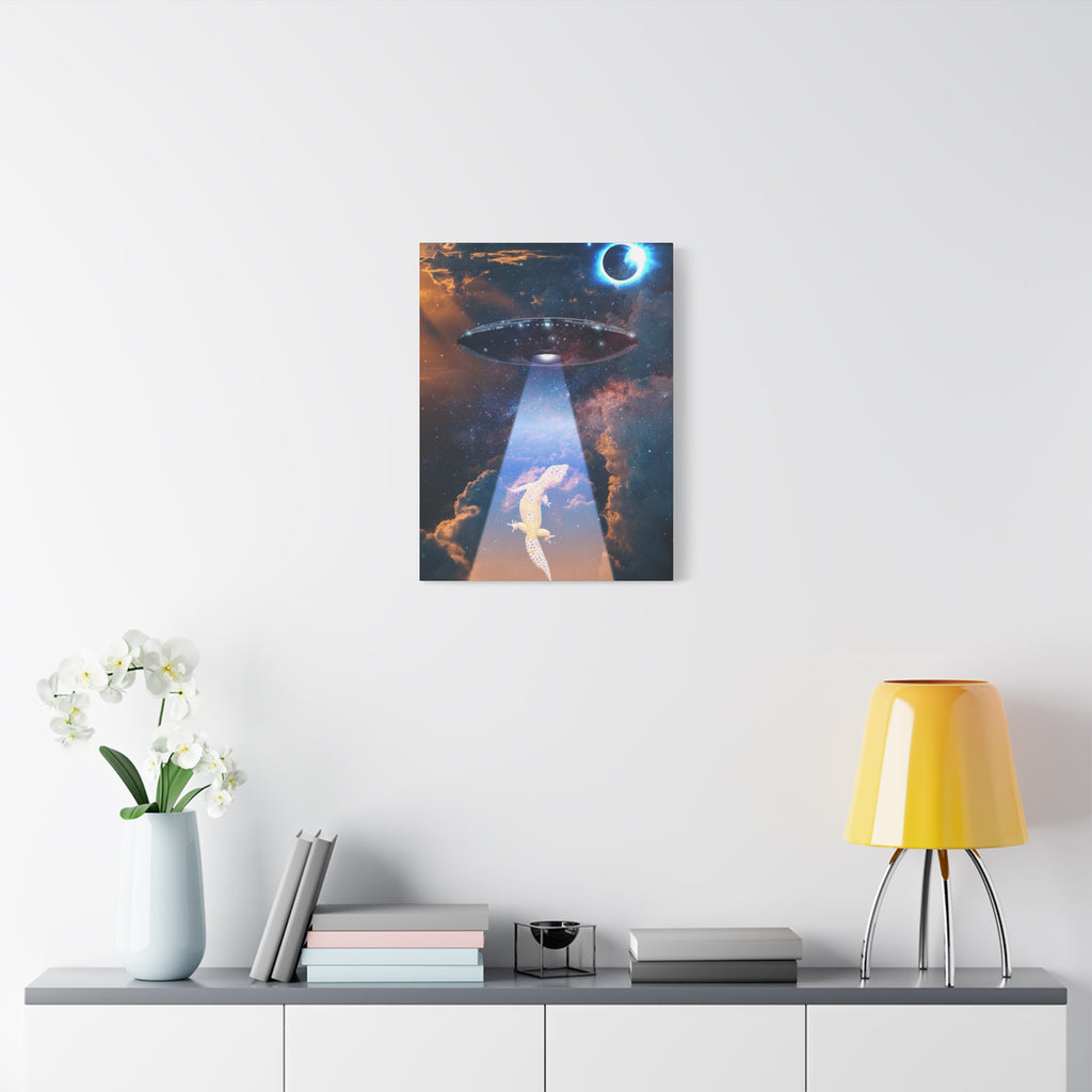Space Lizards Canvas Wall Art - Lizard Being Abducted Ufo Decor