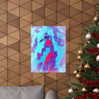 Retro Ice Cave Poster - Cool-Toned Glitch Aesthetic Art Print