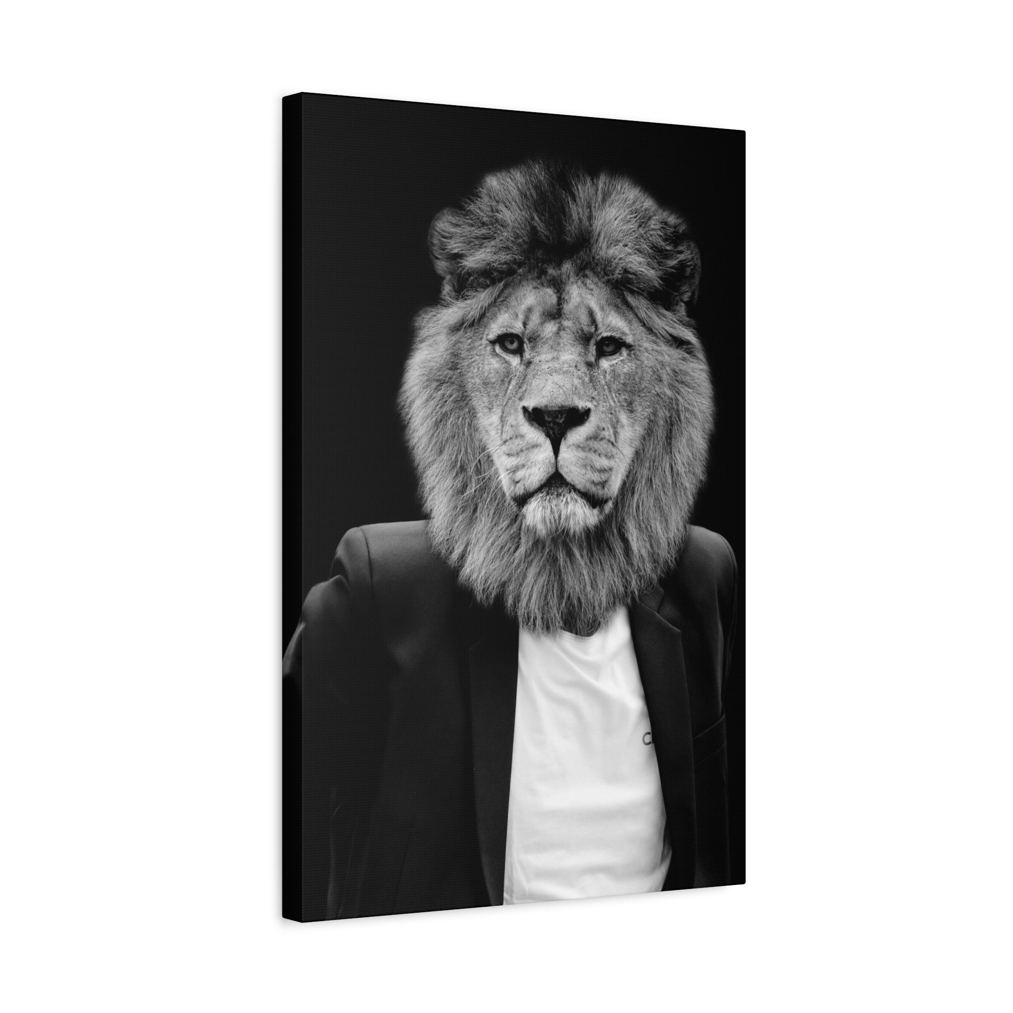 Lion in a Suit Canvas Wall Art - Modern Quirky Animal Portrait