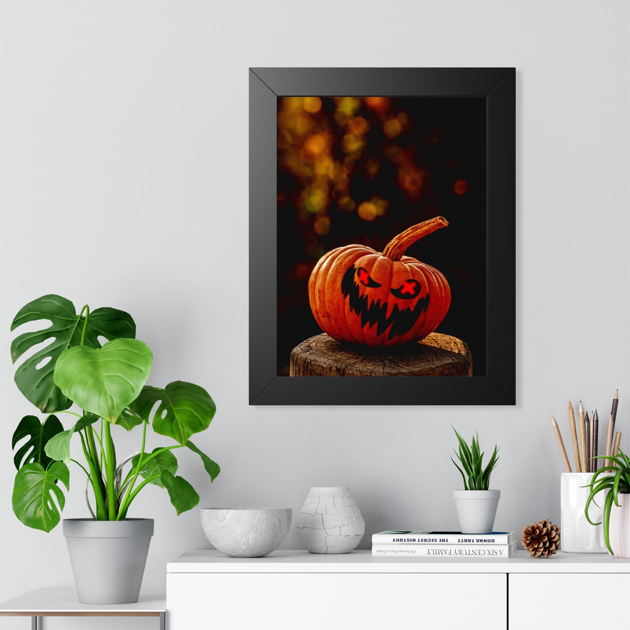 Spooky Pumpkin Framed Vertical Poster - Halloween Decor for Home & Office - Premium Quality Print