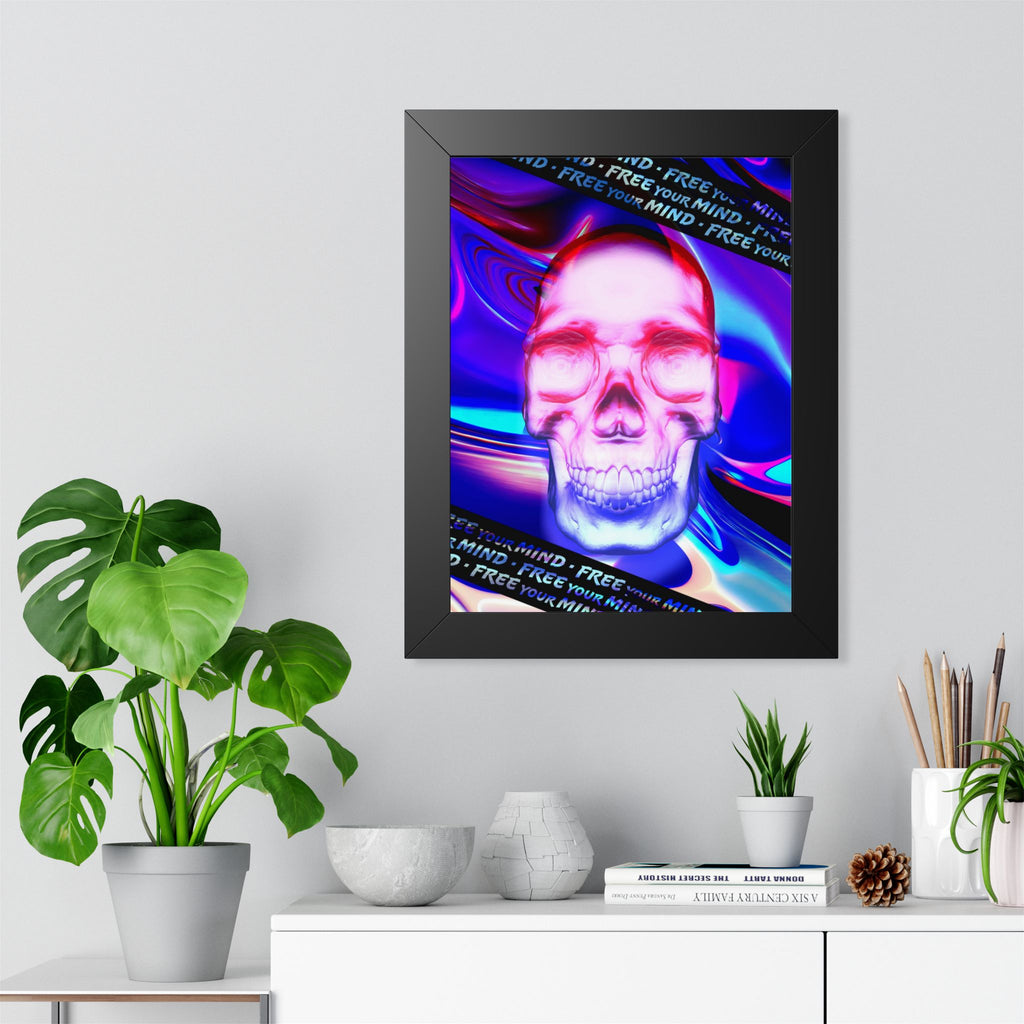 Free Your Mind Framed Poster - Psychedelic Skull Wall Art