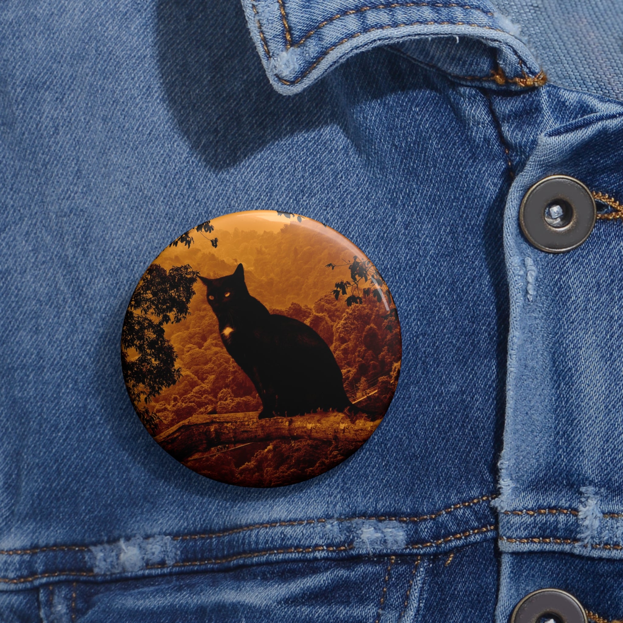 Spooky Cat in Tree Halloween Art Button