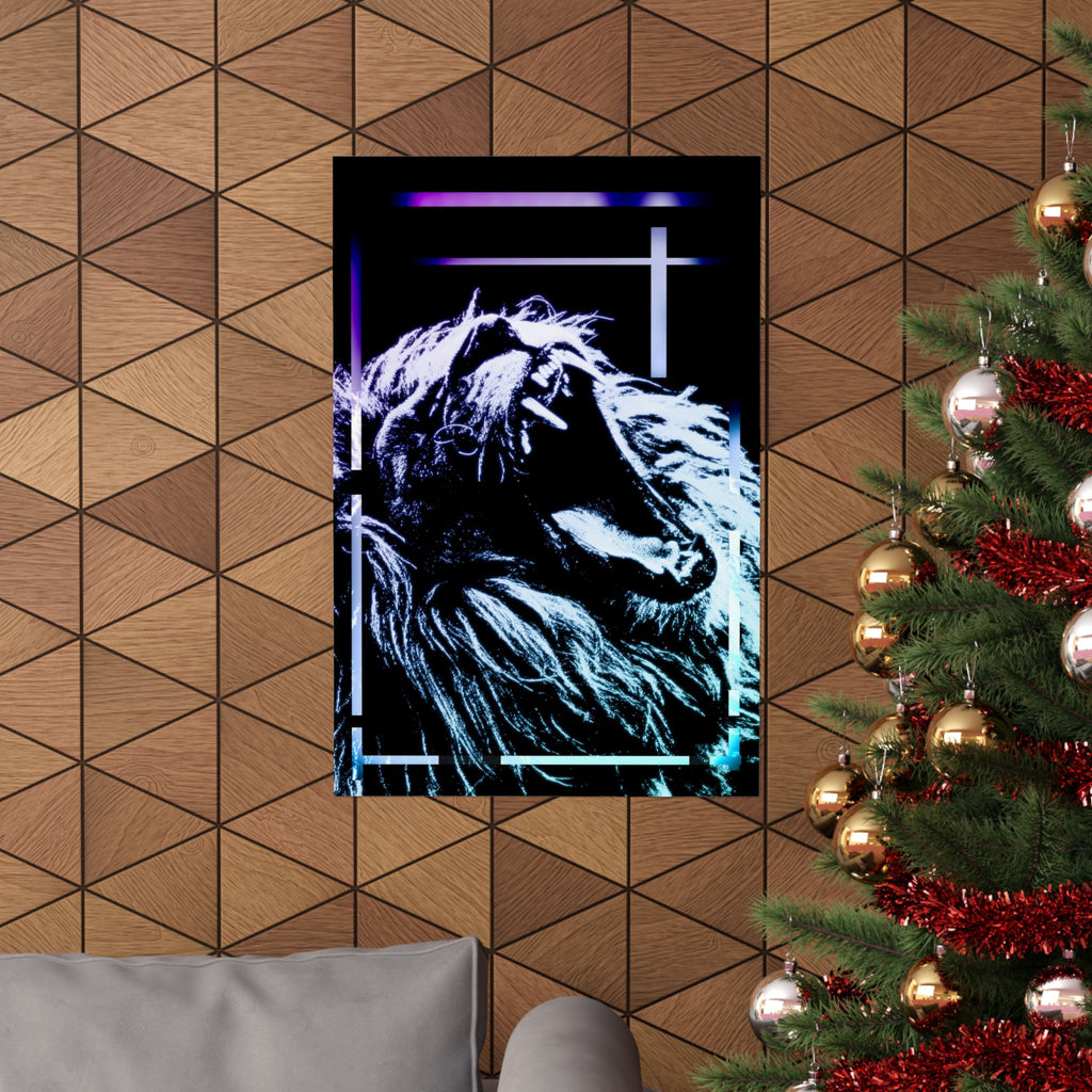 CRT Lion Retro Wave Poster - 80s Synthwave Neon Art Print