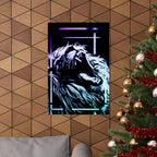 CRT Lion Retro Wave Poster - 80s Synthwave Neon Art Print