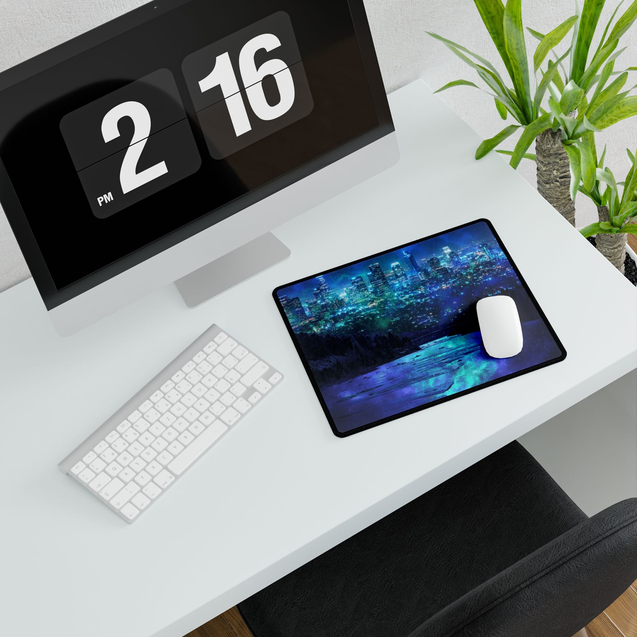 Cosmic Frosted City Desk Mat - Galactic Skyline Mouse Pad