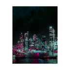 Cyberpunk Harbor Buildings Poster - Neon Cityscape Art Print