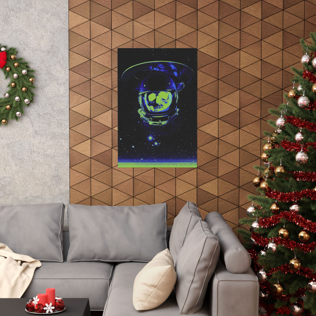 The Void of Space Matte Vertical Poste - Neon Skull Astronaut Art Print