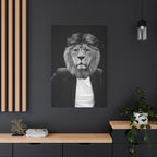 Lion in a Suit Canvas Wall Art - Modern Quirky Animal Portrait