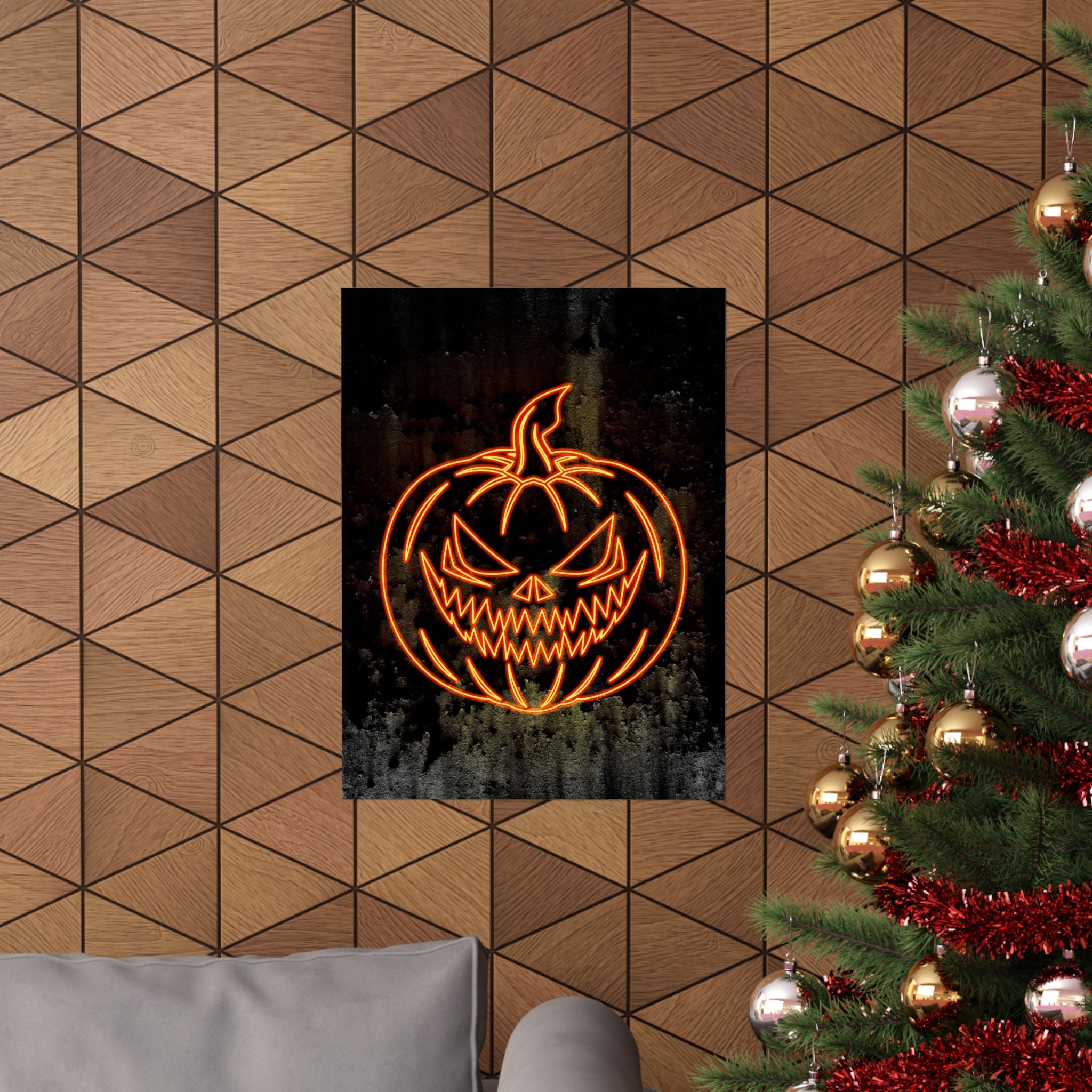 Neon Pumpkin Poster - Spooky Halloween Orange & Black Art Print
