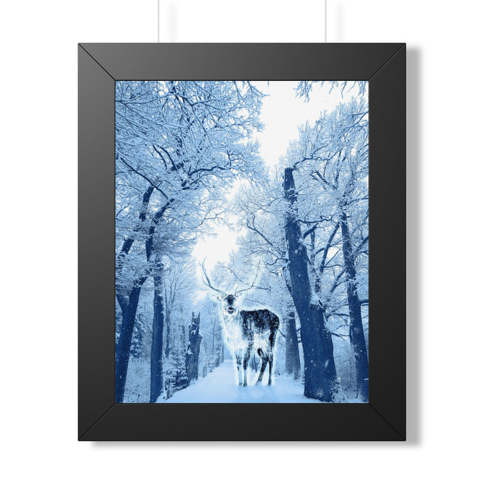 Cosmic Winter Deer Poster - Ethereal Snow Forest Art Print