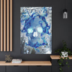 Blue Flame Skull Canvas Wall Art - Gothic Dark Fantasy Decor