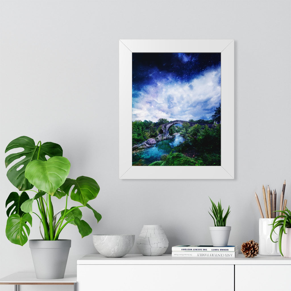Enchanted Forest Poster - Starry Bridge River Fantasy Art Print
