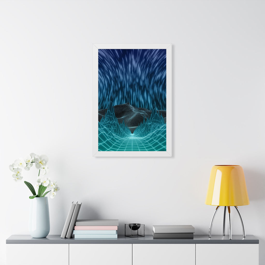 Cyber Wave Escape Framed Poster - Synthwave Neon Wall Art