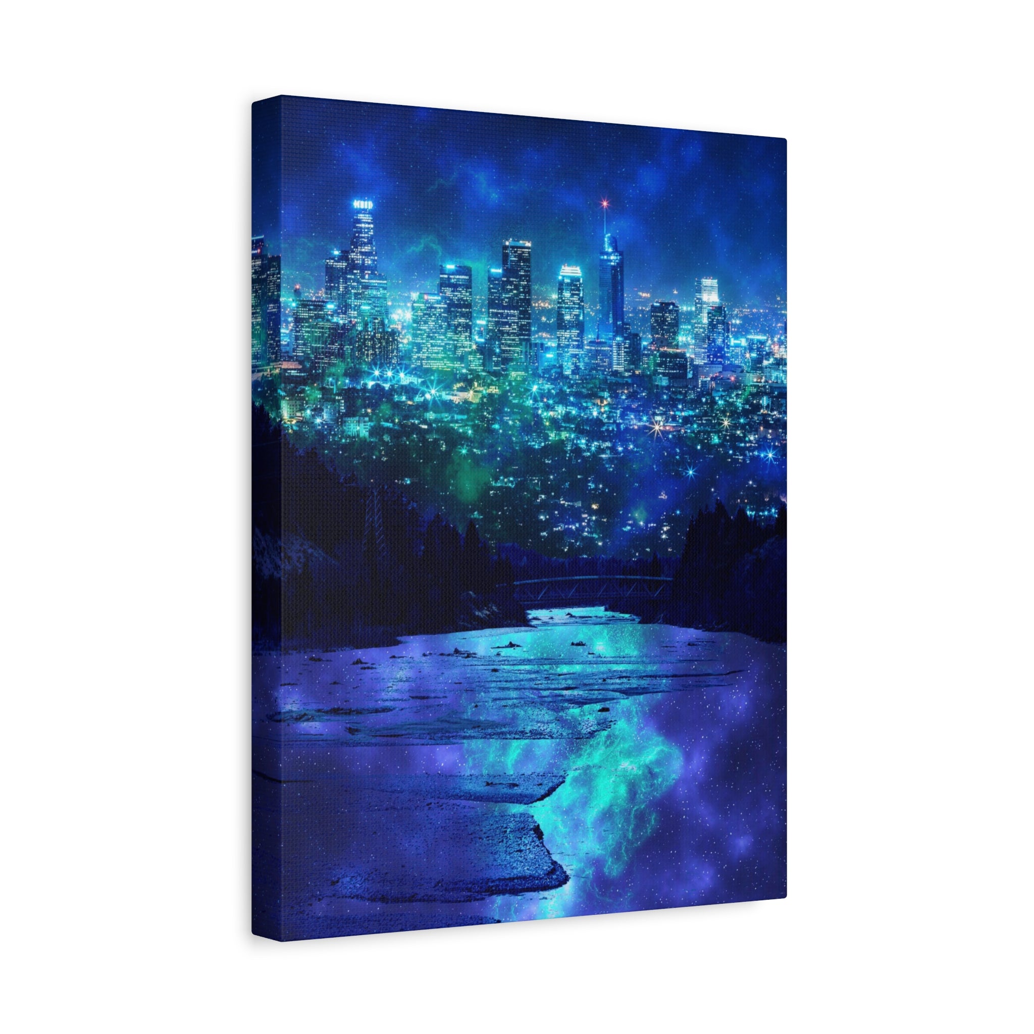 Cosmic Frosted City Canvas Wall Art - Winter Cityscape Decor