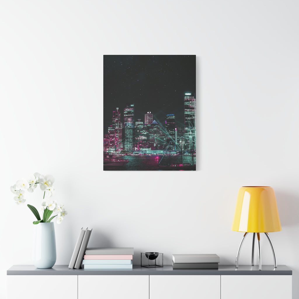 Cyberpunk Harbor Canvas Wall Art - Futuristic Sci-Fi City Decor