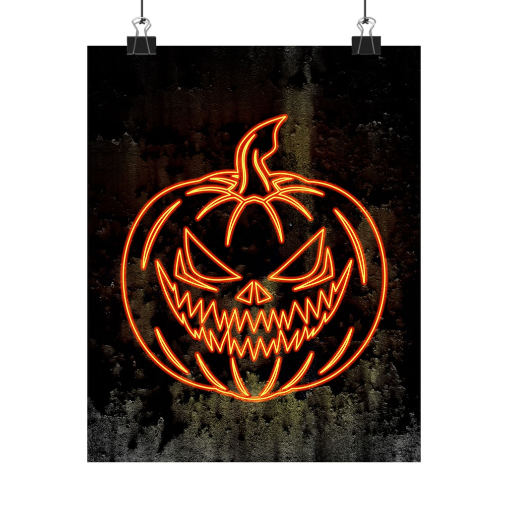 Neon Pumpkin Poster - Spooky Halloween Orange & Black Art Print