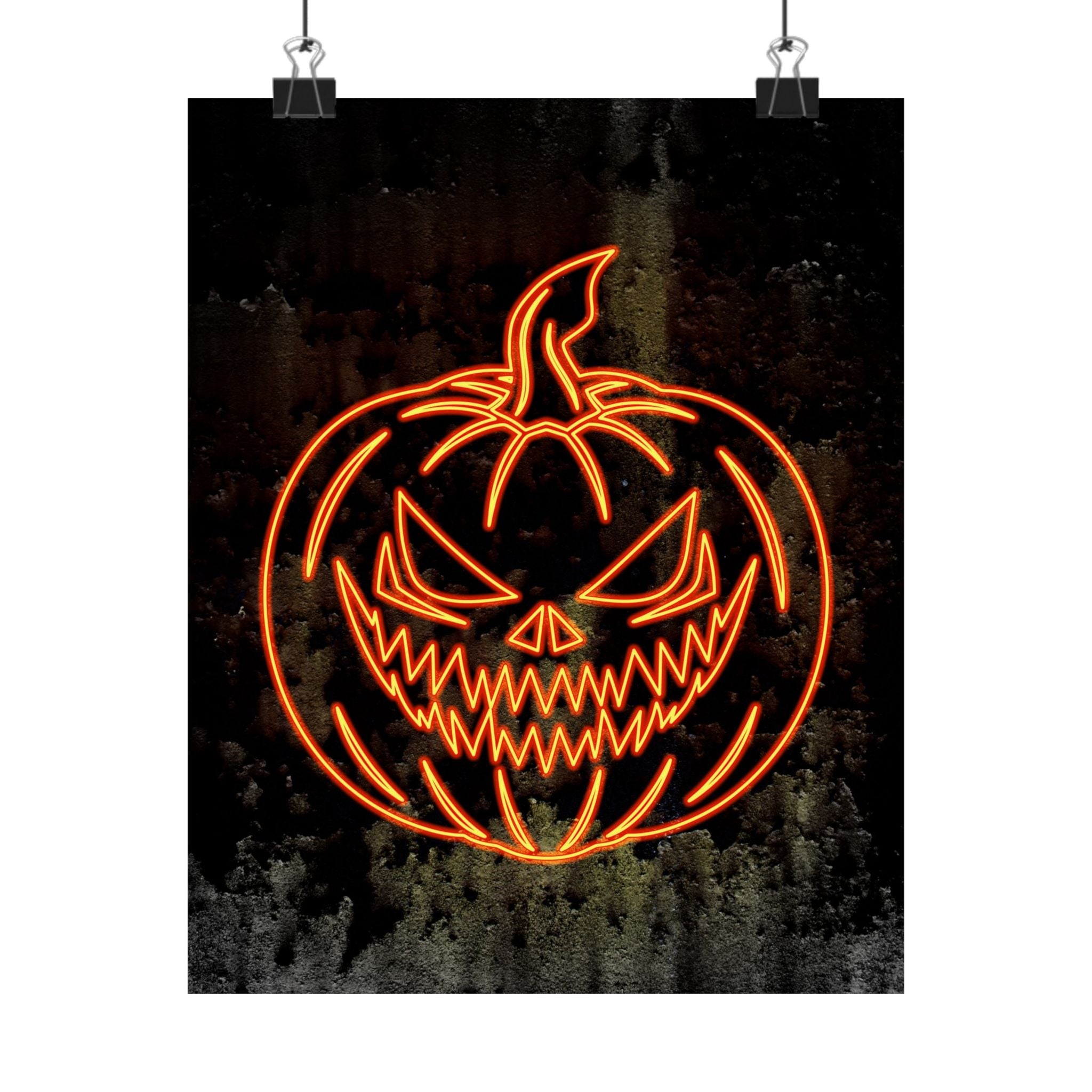 Neon Pumpkin Poster - Spooky Halloween Orange & Black Art Print