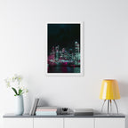 Cyberpunk Harbor Buildings Poster - Neon Cityscape Art Print
