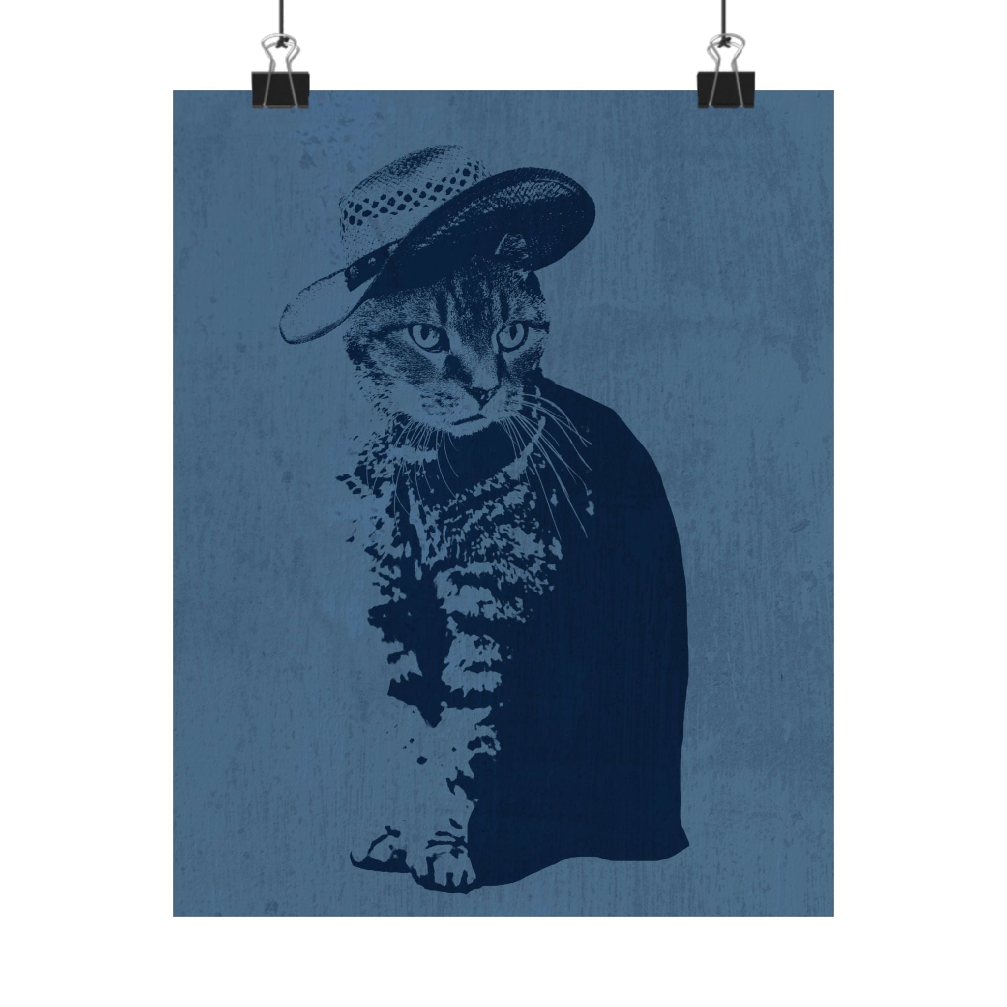 Grey Tabby in a Sunhat Poster - Cute Cat Art Print