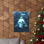 CRT Blue Skull Poster - Cyber-Noir Scanline Skull Art Print