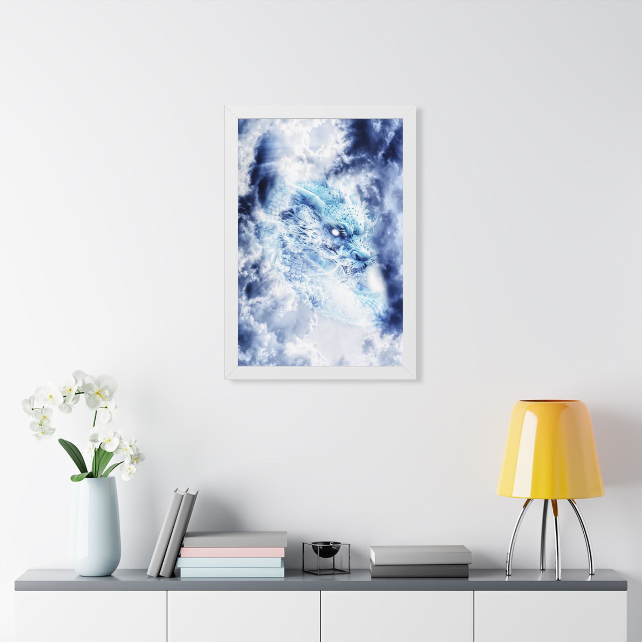 Blue Sky Dragon Framed Poster - Celestial Fantasy Wall Art