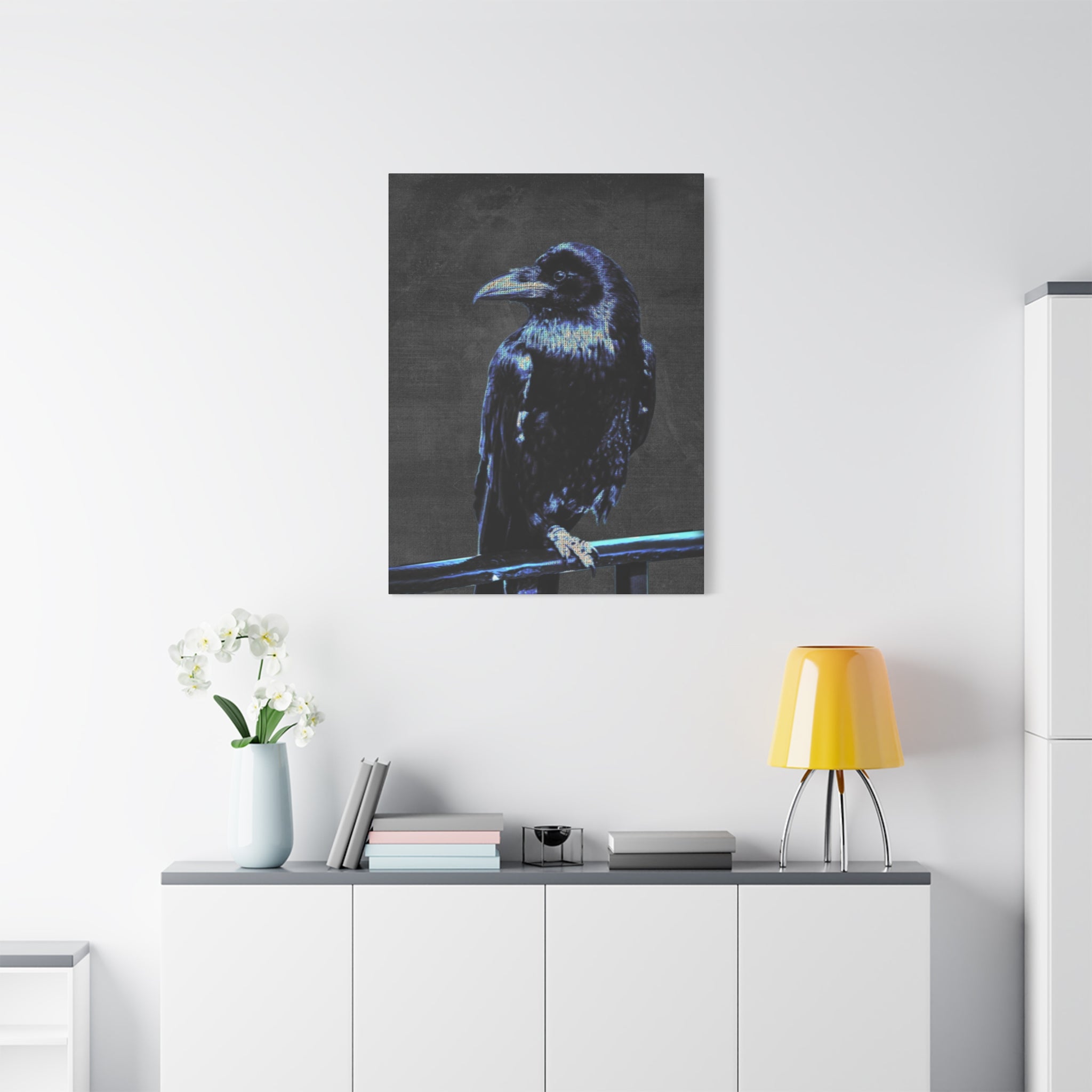 Blue Crow Canvas Wall Art - Surreal Raven Bird Decor