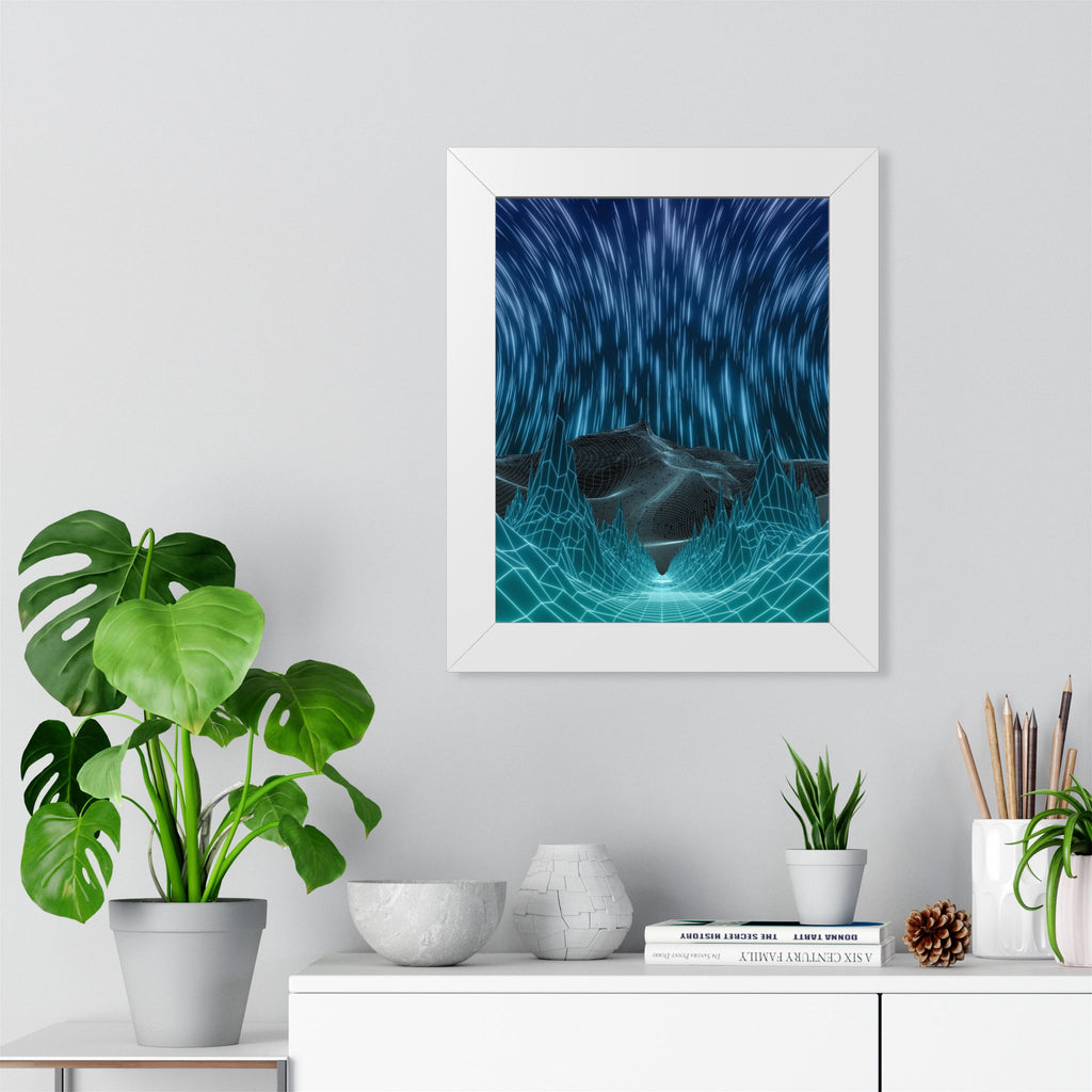 Cyber Wave Escape Framed Poster - Synthwave Neon Wall Art