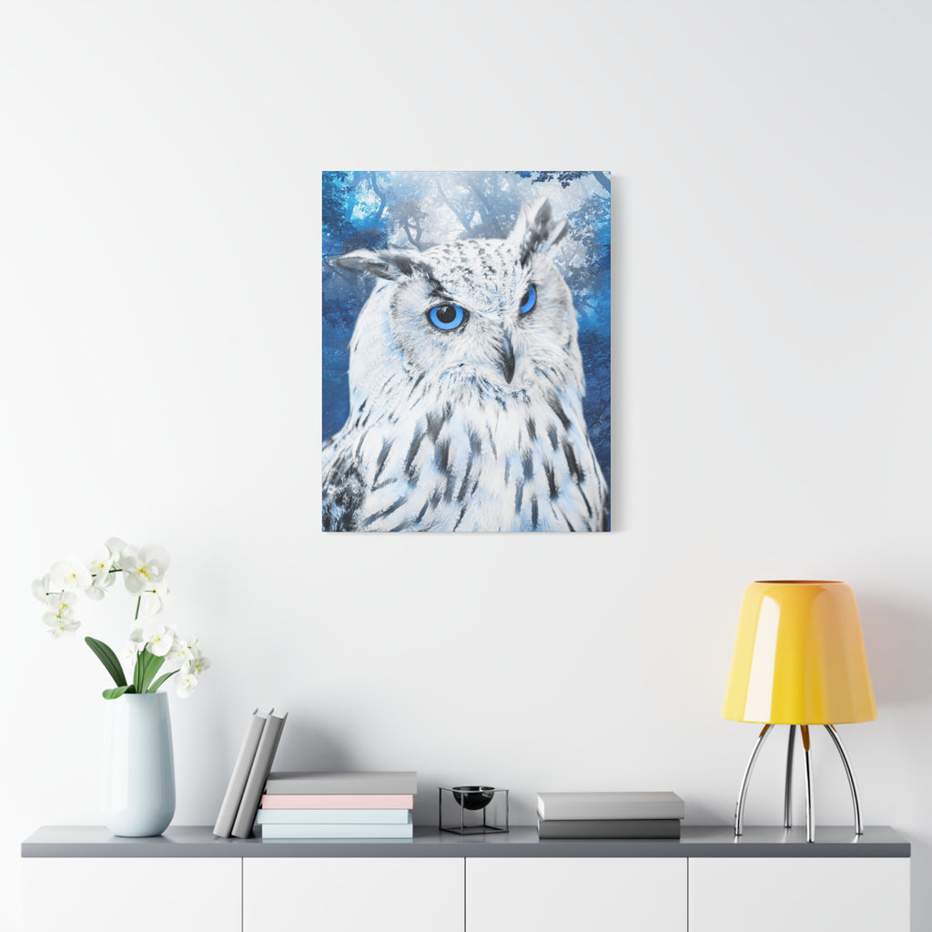 Frost Owl Canvas Wall Art - Winter Animal Fantasy Nature Decor