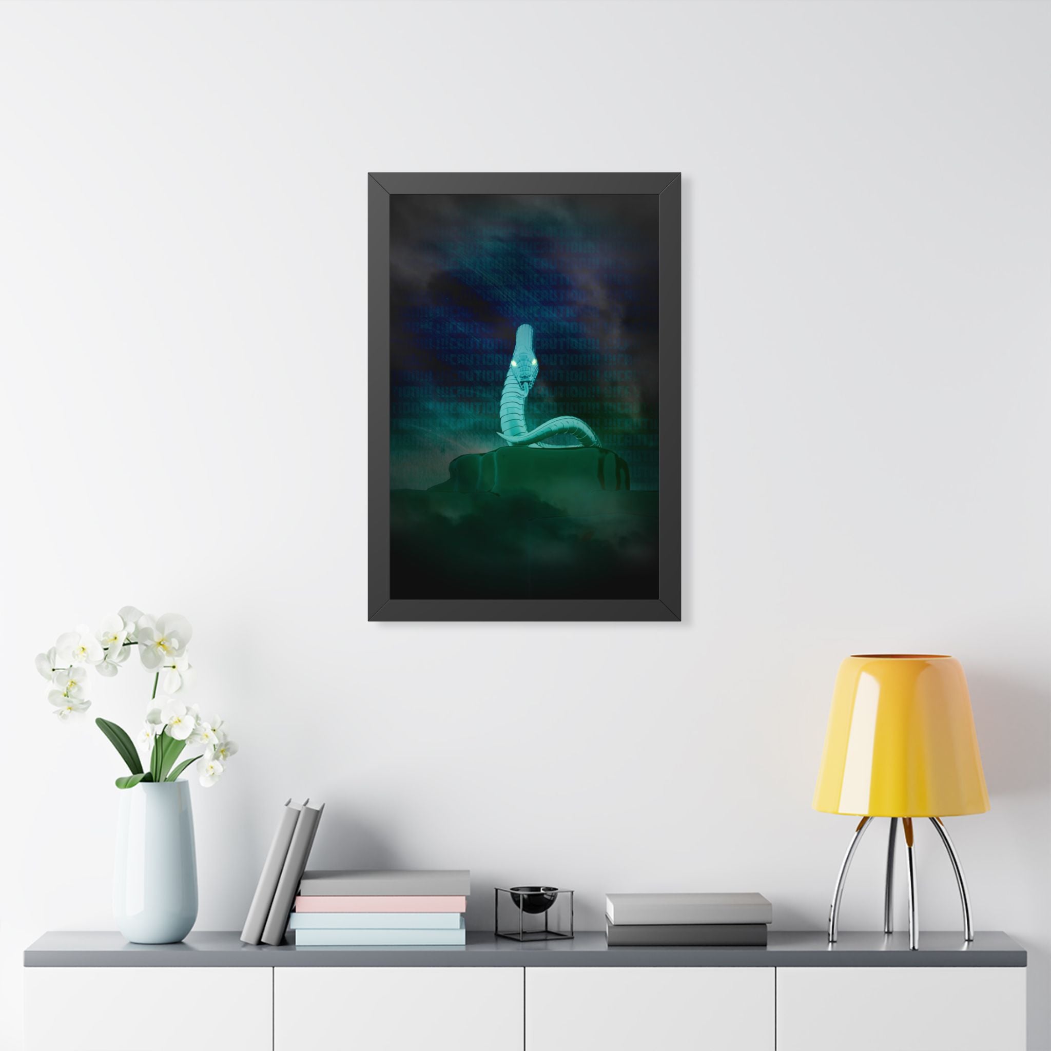 Snake Bite Framed Poster - Caution-Theme Serpent Wall Art