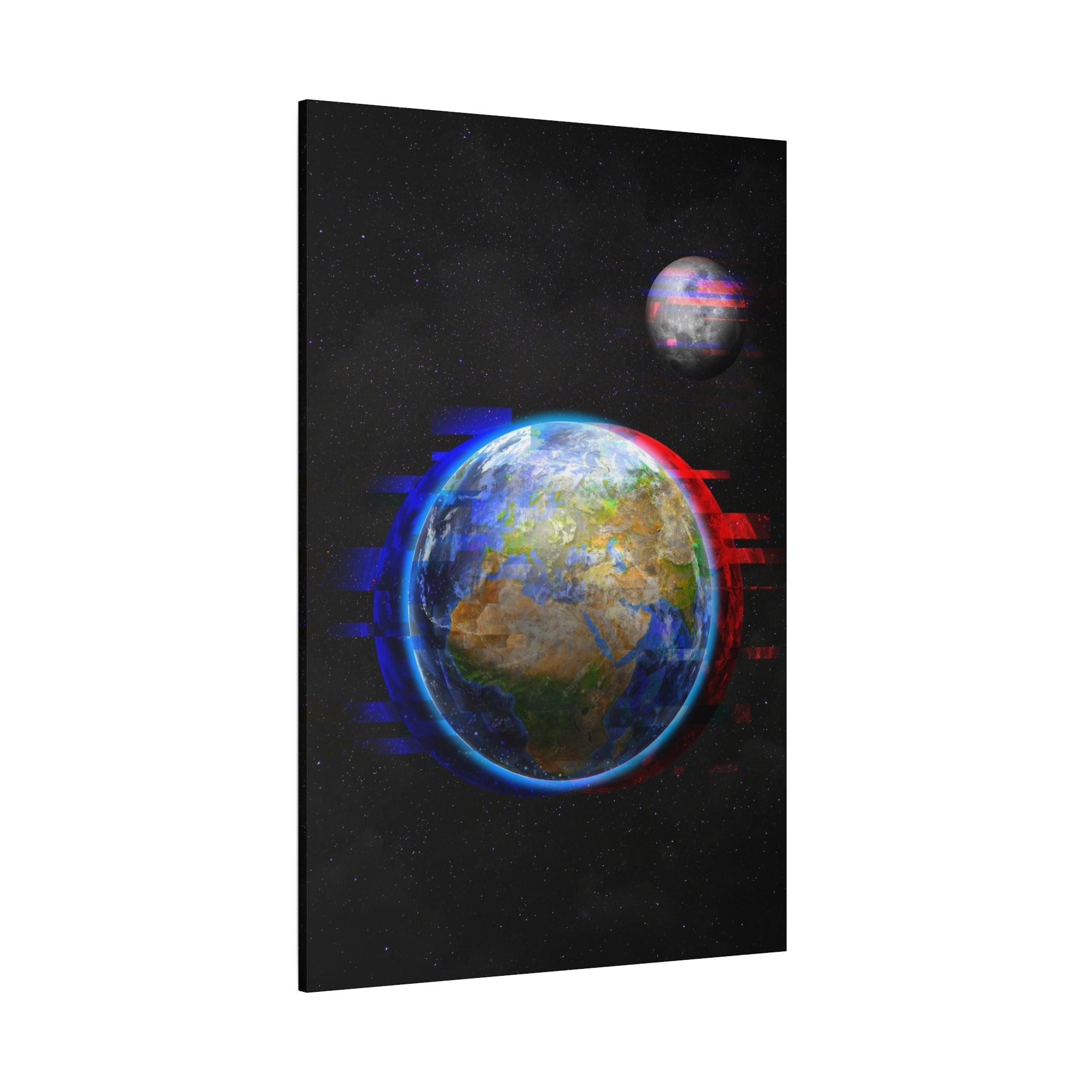 Earth Glitched Canvas Wall Art - Digital Glitch Futuristic World