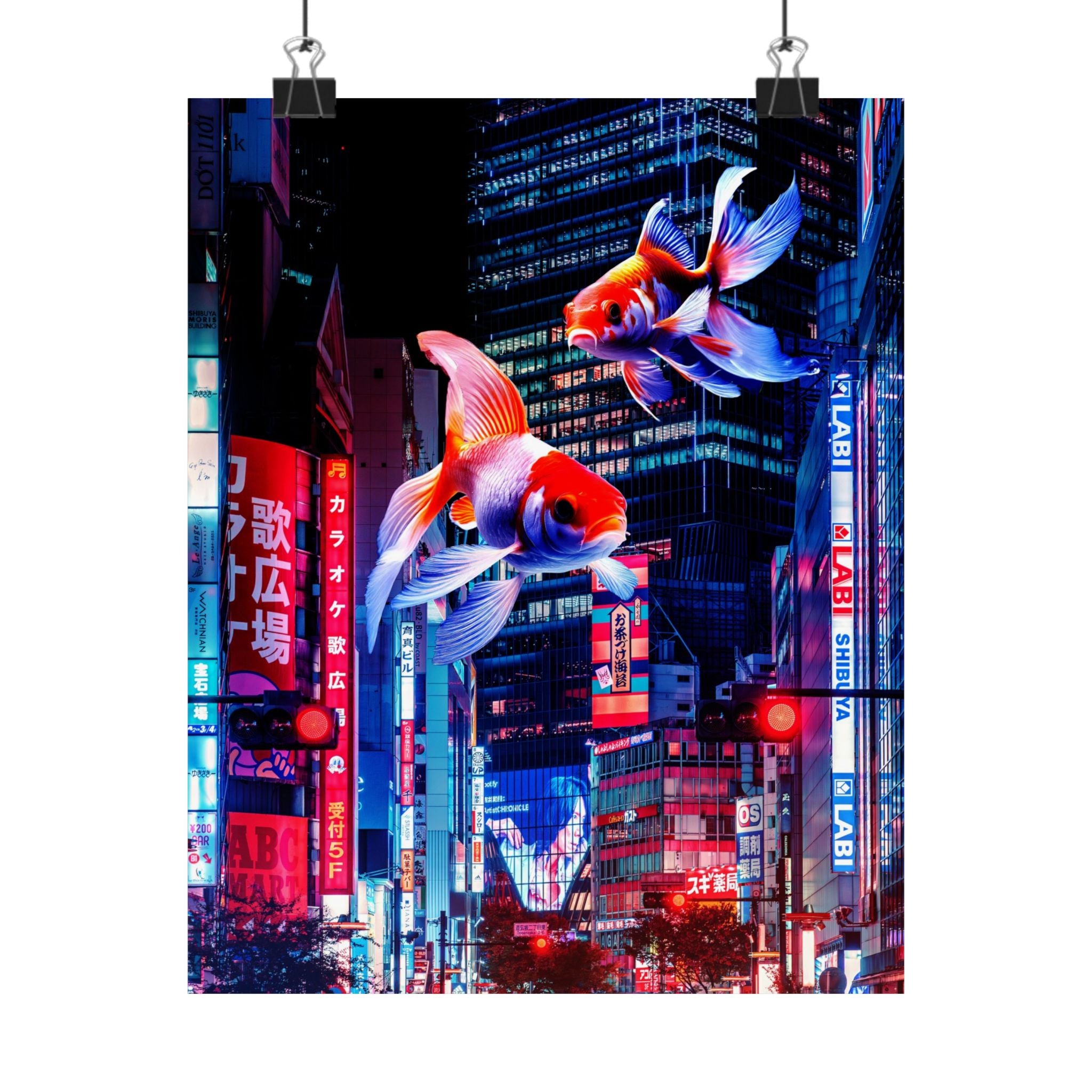 Japanese City Punk FX.2 Koi Attack Poster - Neon Cyberpunk Art Print