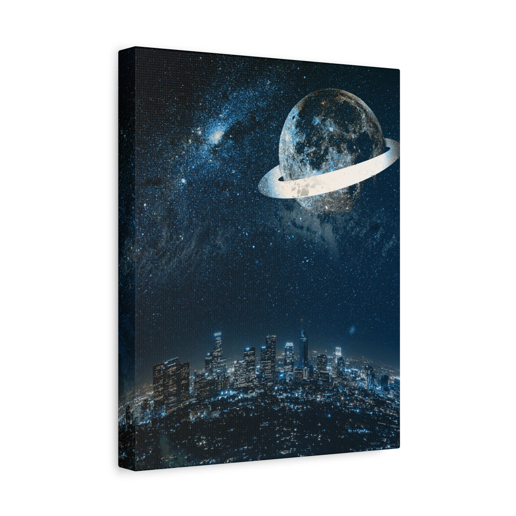 Starlight Cityscape Under a Celestial Moon Canvas Wall Art