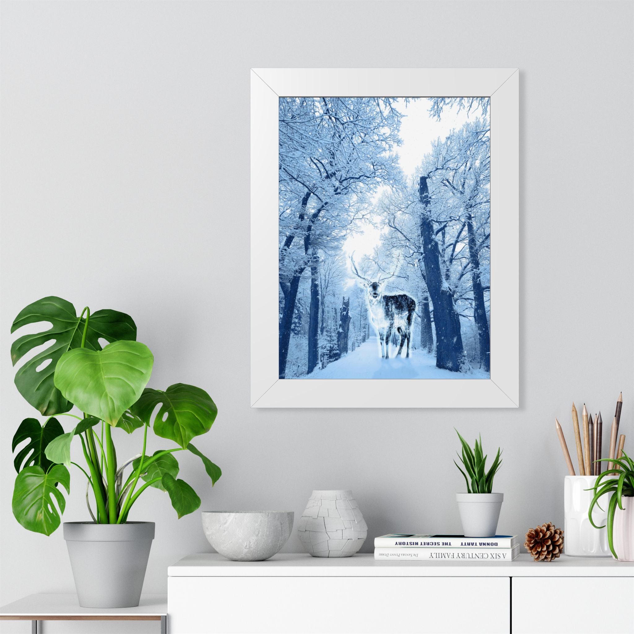 Cosmic Winter Deer Poster - Ethereal Snow Forest Art Print
