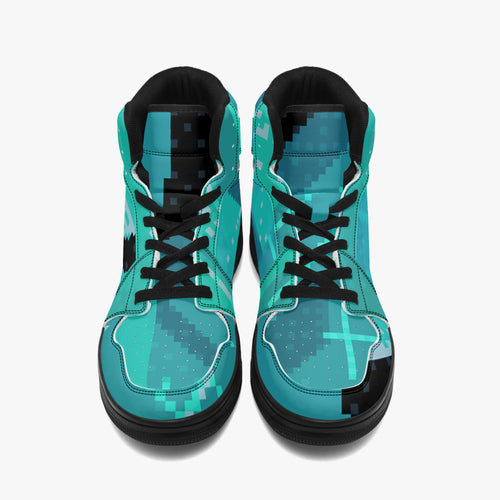 Crystal Bitmap High-Top Sneakers - Teal Pixel Art