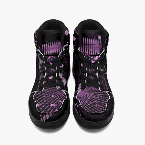 Eye of the Lost High-Top Sneakers - Black & Purple Abstract Art