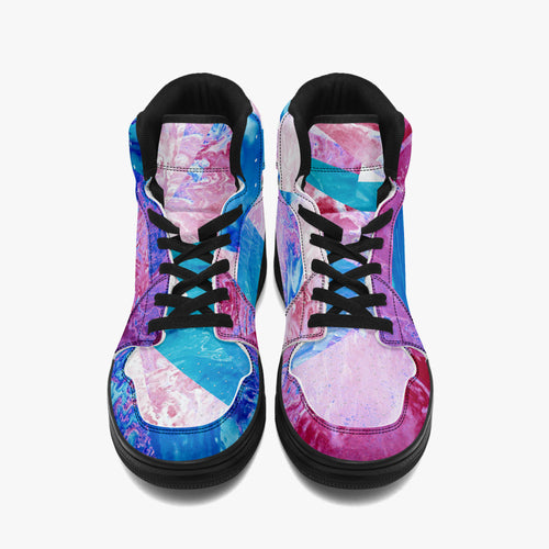 Trippy Pink and Blue Fractal High-Top Sneakers - Marbled Swirl Art