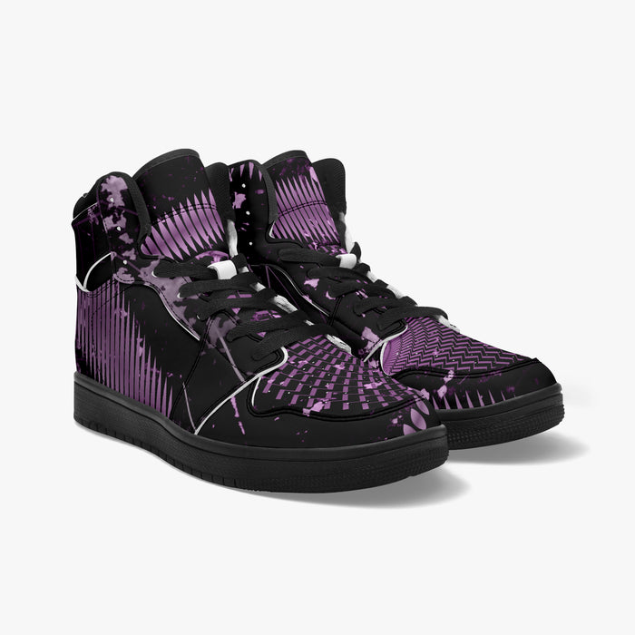 Eye of the Lost High-Top Sneakers - Black & Purple Abstract Art by Kiyo Arts